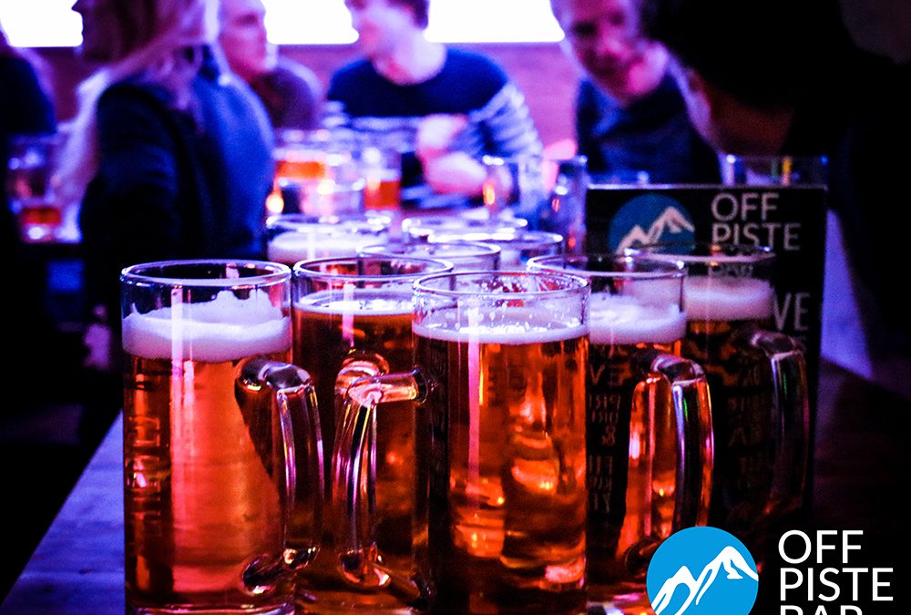 Beer served on table in OFF PISTE BAR apres ski